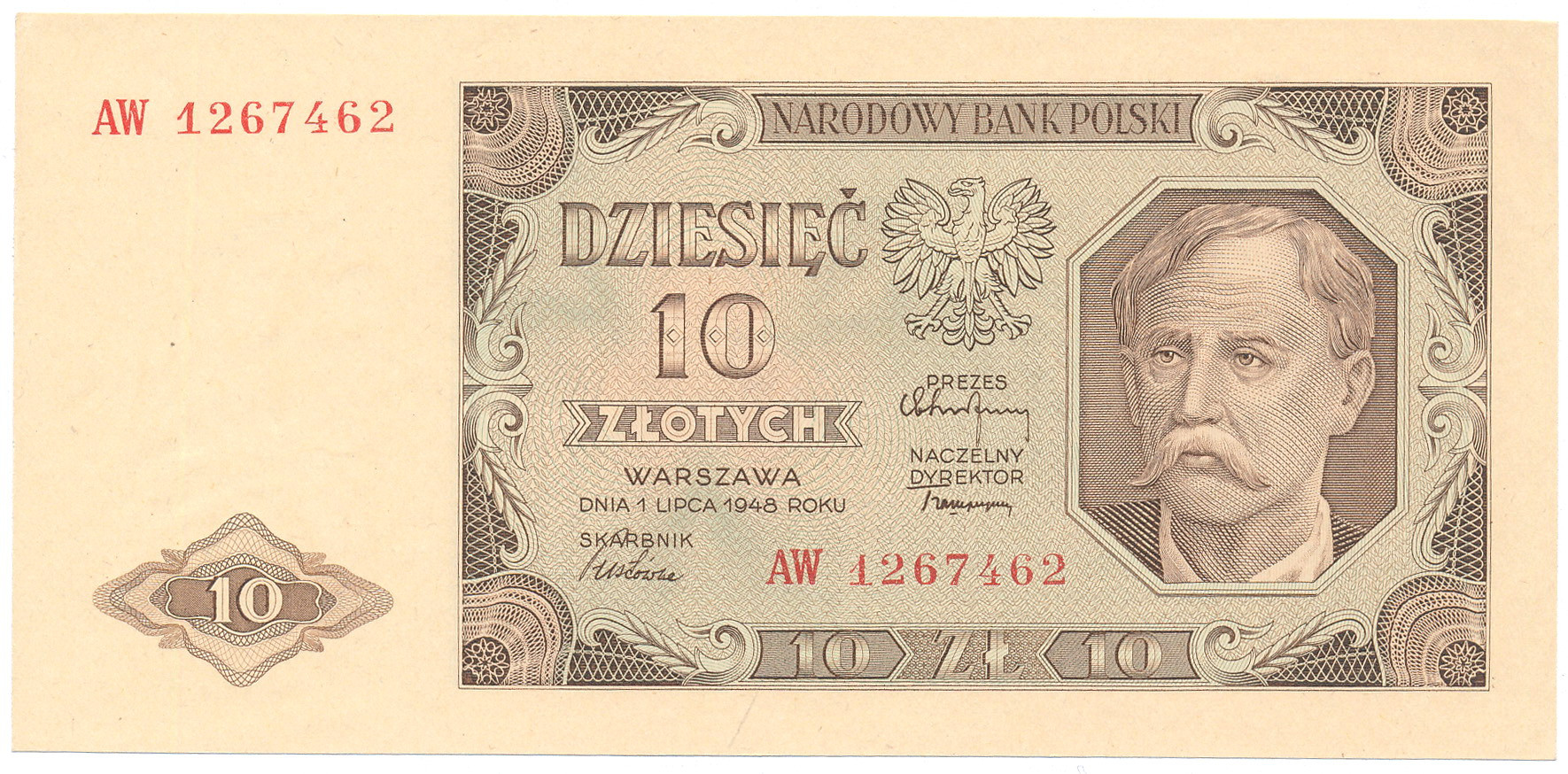10 złotych 1948, seria AW - PIĘKNY